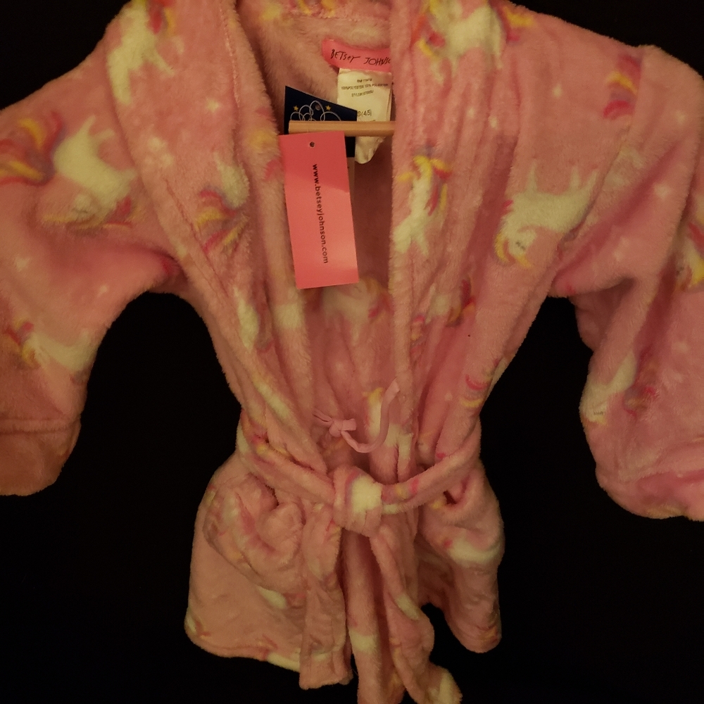 Brand New Cute & Cozy: Girls' Bathrobe with Cartoon Unicorn Pattern Size xs 4/5